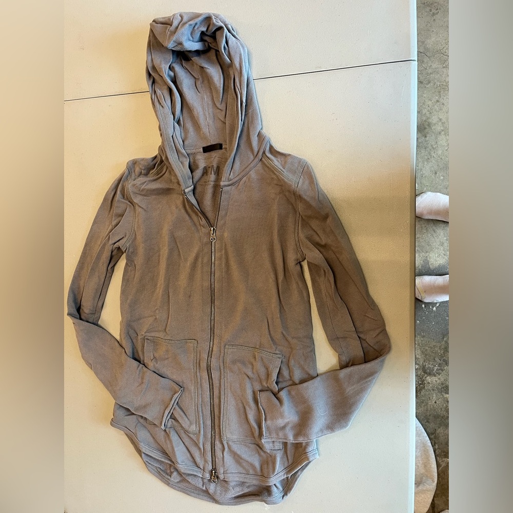 ATM Anthony Thomas Melillo Brown Fitted Zippered Long Sleeve Hoodie